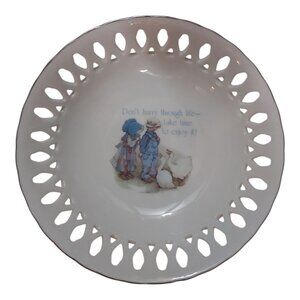 Holly Hobbie Porcelain Plate - Girl in Blue Bonnet, Decorative Vintage Dish, 7"